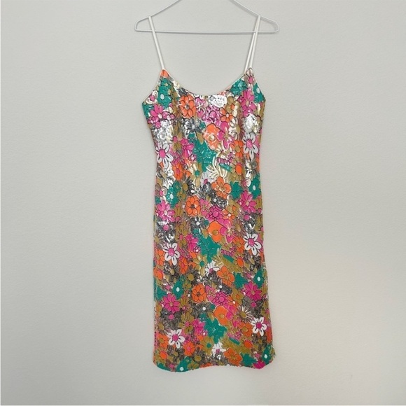 Milly Annie Floral Sequin Midi Dress NWT - Picture 4 of 10